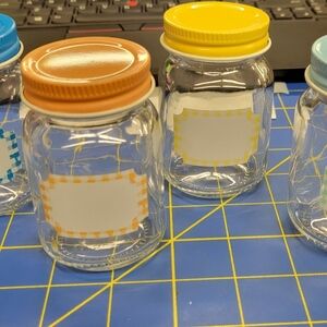 Mini Canister 4.4 FL Oz (130ml) Pastel Color Caps Set of 5 Label Fronted